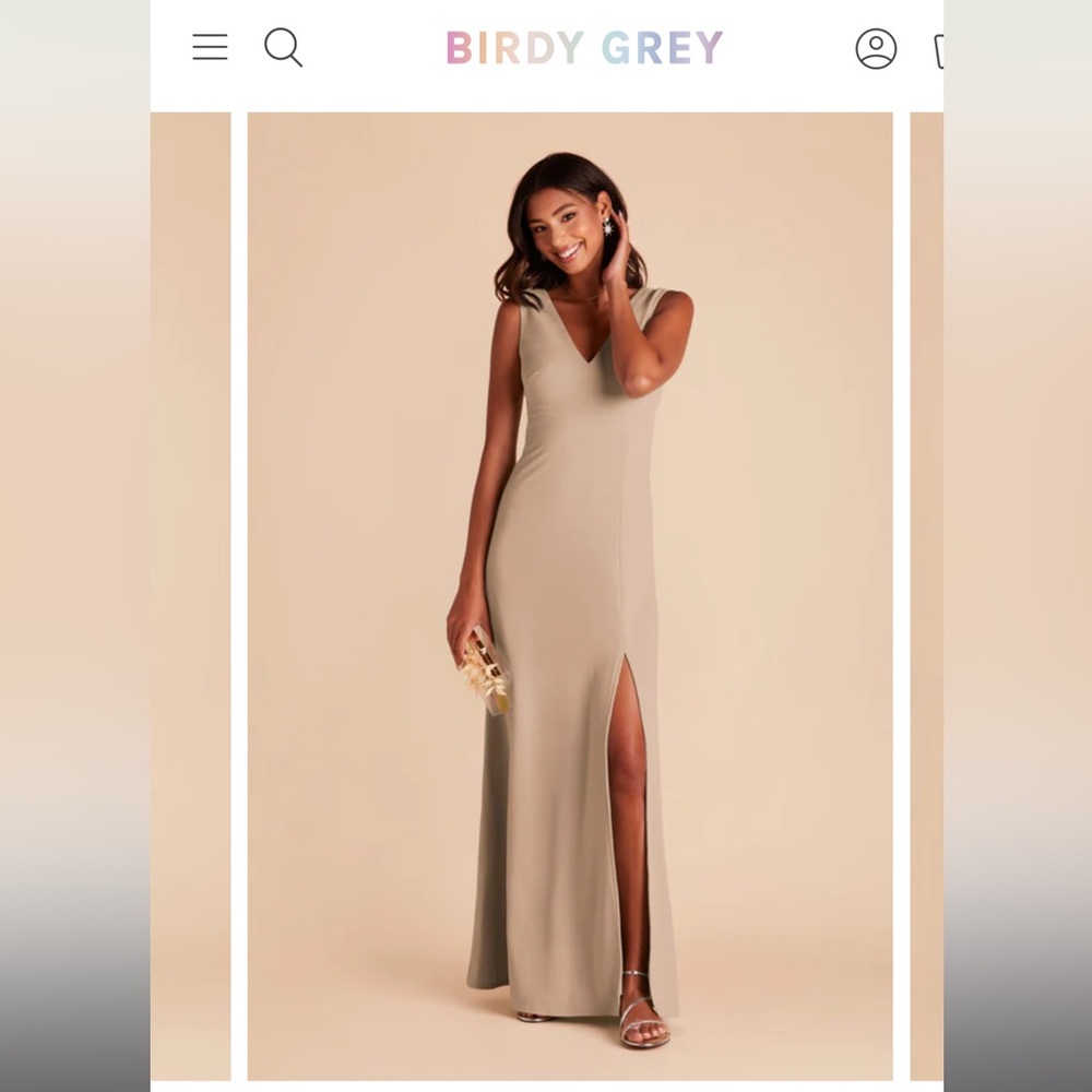 Birdy Grey Shamin Dress Taupe Crepe V Neck Slit Like New! - Picture 4 of 9
